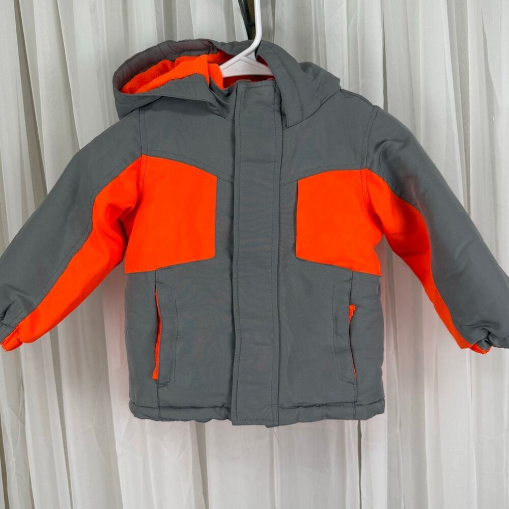 WonderKids Toddler Boys 2T Orange Gray Hooded Winter Coat